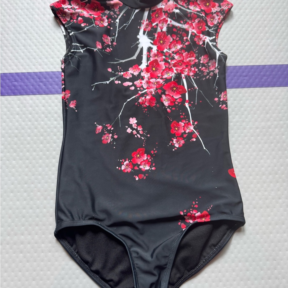 Chic Black and Red Floral Women's Bodysuit